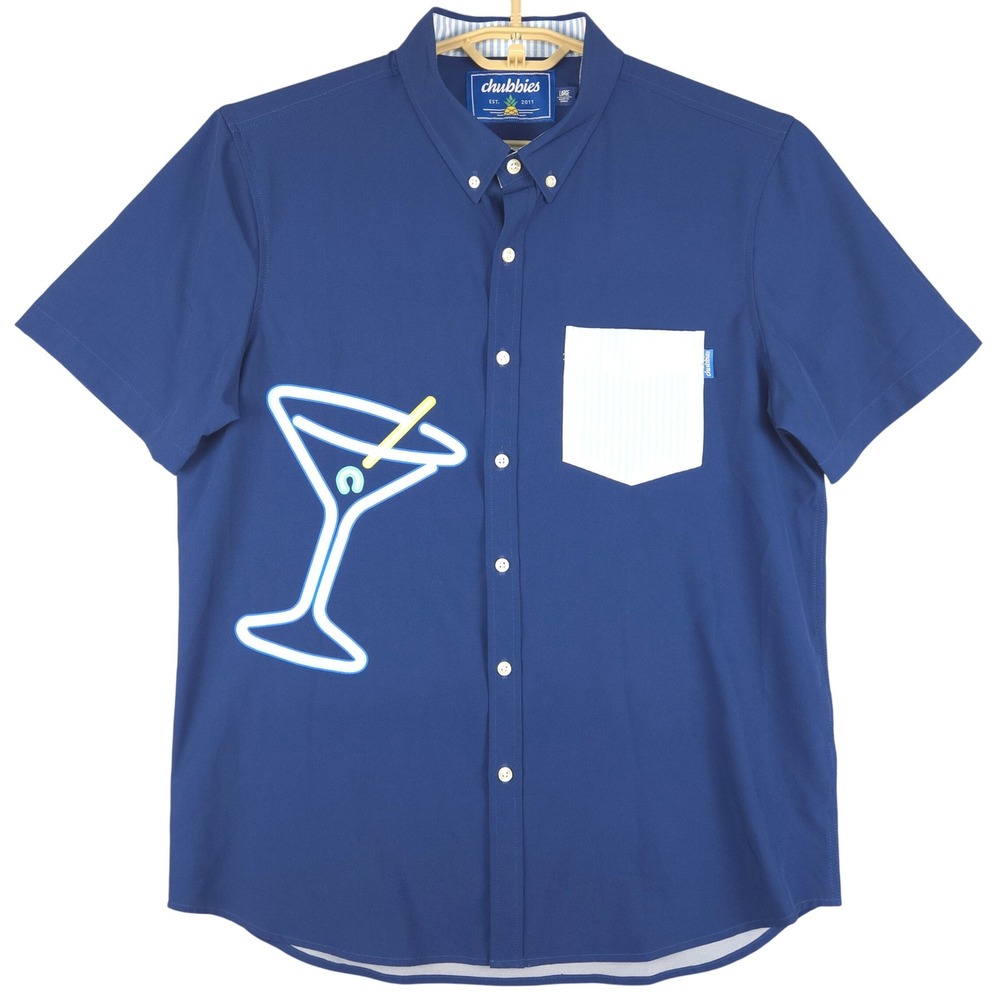 Chubbies Martini Button-Down Shirt Short Sleeve Party Casual Top, Large